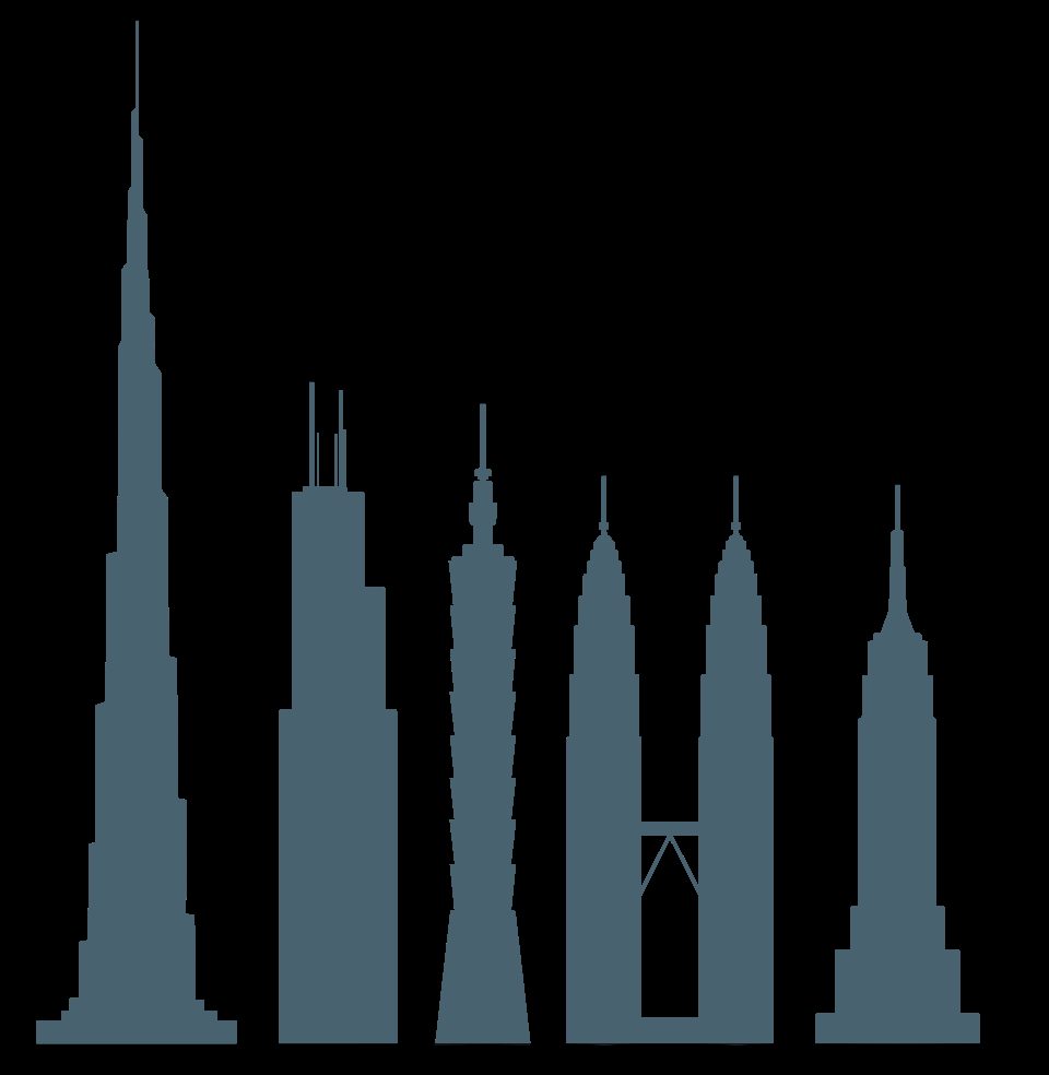 Height comparison diagram of famous world skyscrapers