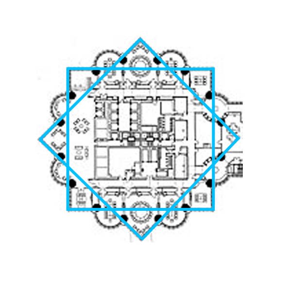 Diagram of the Petronas Towers eight-pointed star floor plan