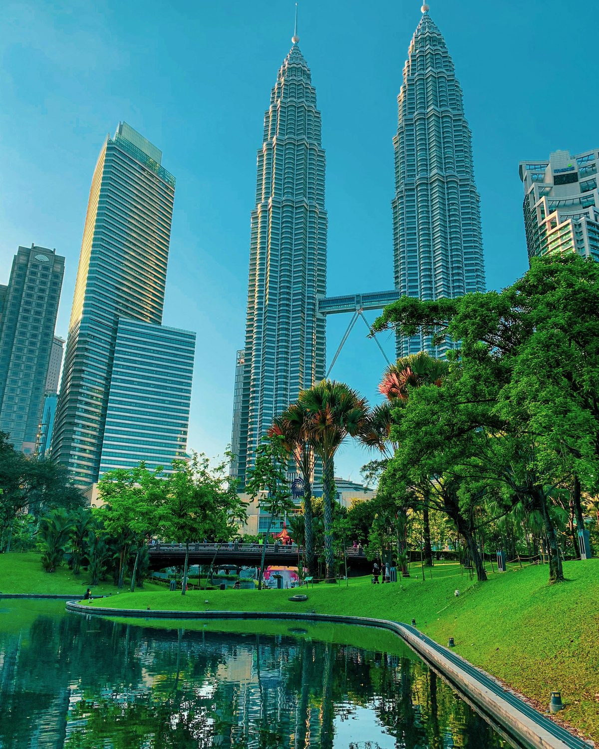 Aerial view of KLCC Park showing lush greenery and the towers