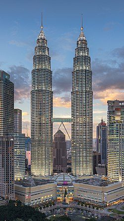 The Petronas Twin Towers viewed from distance