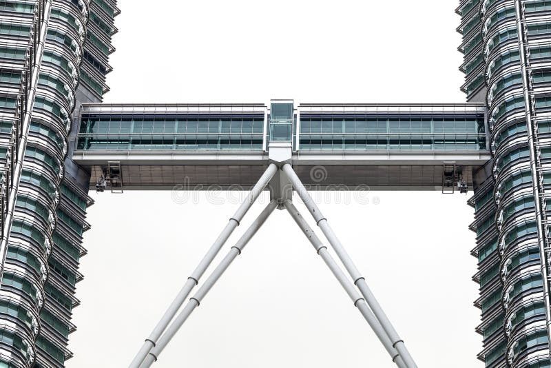 The Petronas skybridge seen from directly below, showing its structural supports