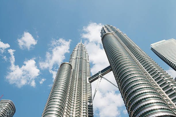 Daytime view of the Petronas Towers showing the skybridge