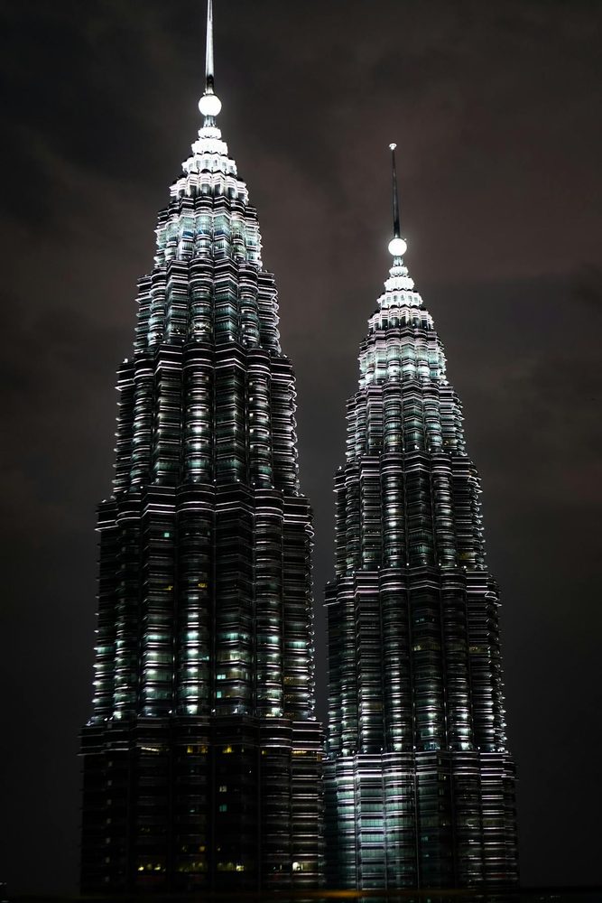 Night view of the Petronas Twin Towers from a distance