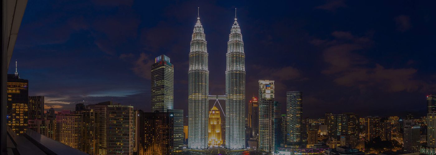 Petronas Towers night skyline panoramic view